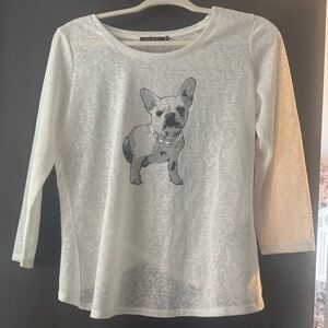 Max Jeans White Long Sleeve Tee with Frenchie Graphic